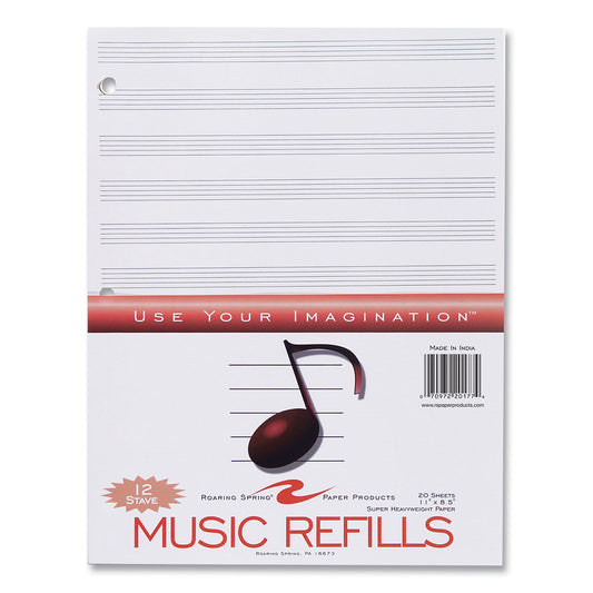 Roaring Spring Music Filler Paper, 3-Hole Punched, 8.5 x 11, Music Transcription Format, 20 Sheets/Pack, 24 Packs/Carton (20177CS)