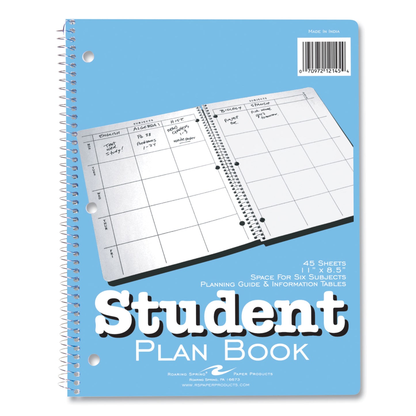Roaring Spring Student Plan Book, Undated, Light Blue Cover, (45) 11 x 8.5 Sheets, 24/Carton (12145CS)