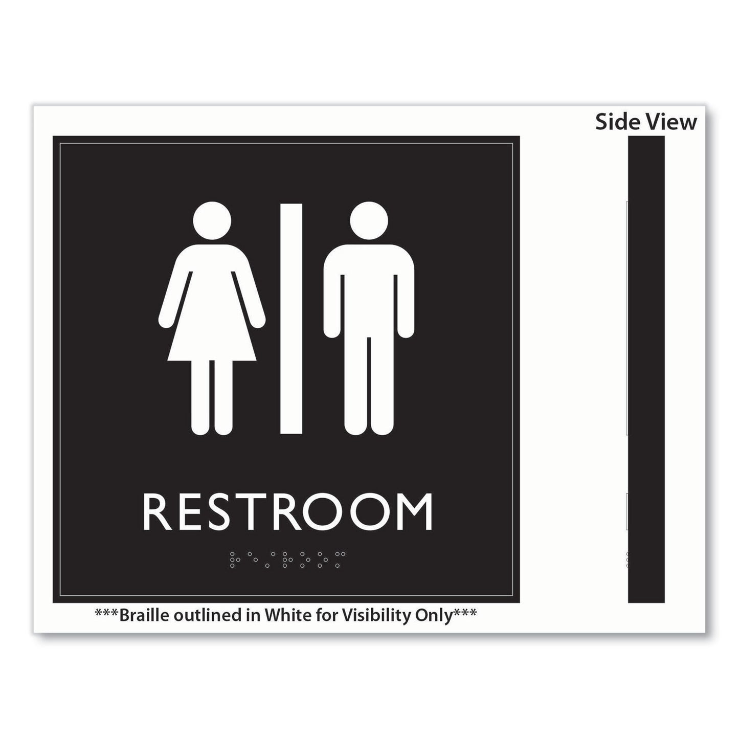 Headline ADA Sign, Unisex Restroom, Plastic, 8 x 8, Clear/White (66910)