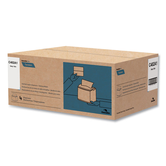 Cascades Tandem Tabletop Napkin Dispenser, 6.1 x 8.16 x 6.3, Gray, 4/Carton (C402)