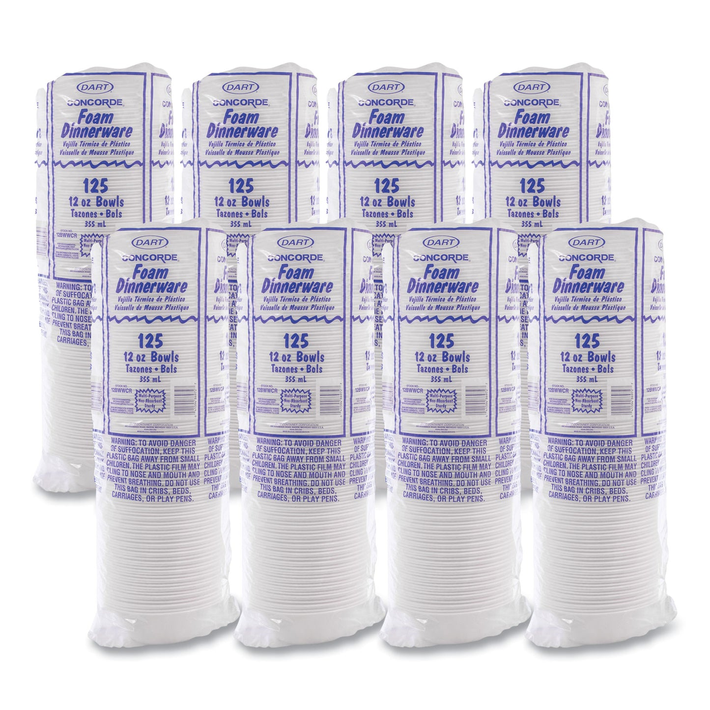 Dart Concorde Foam Bowl, 10, 12 oz, White, 125/Pack, 8 Packs/Carton (12BWWCR)