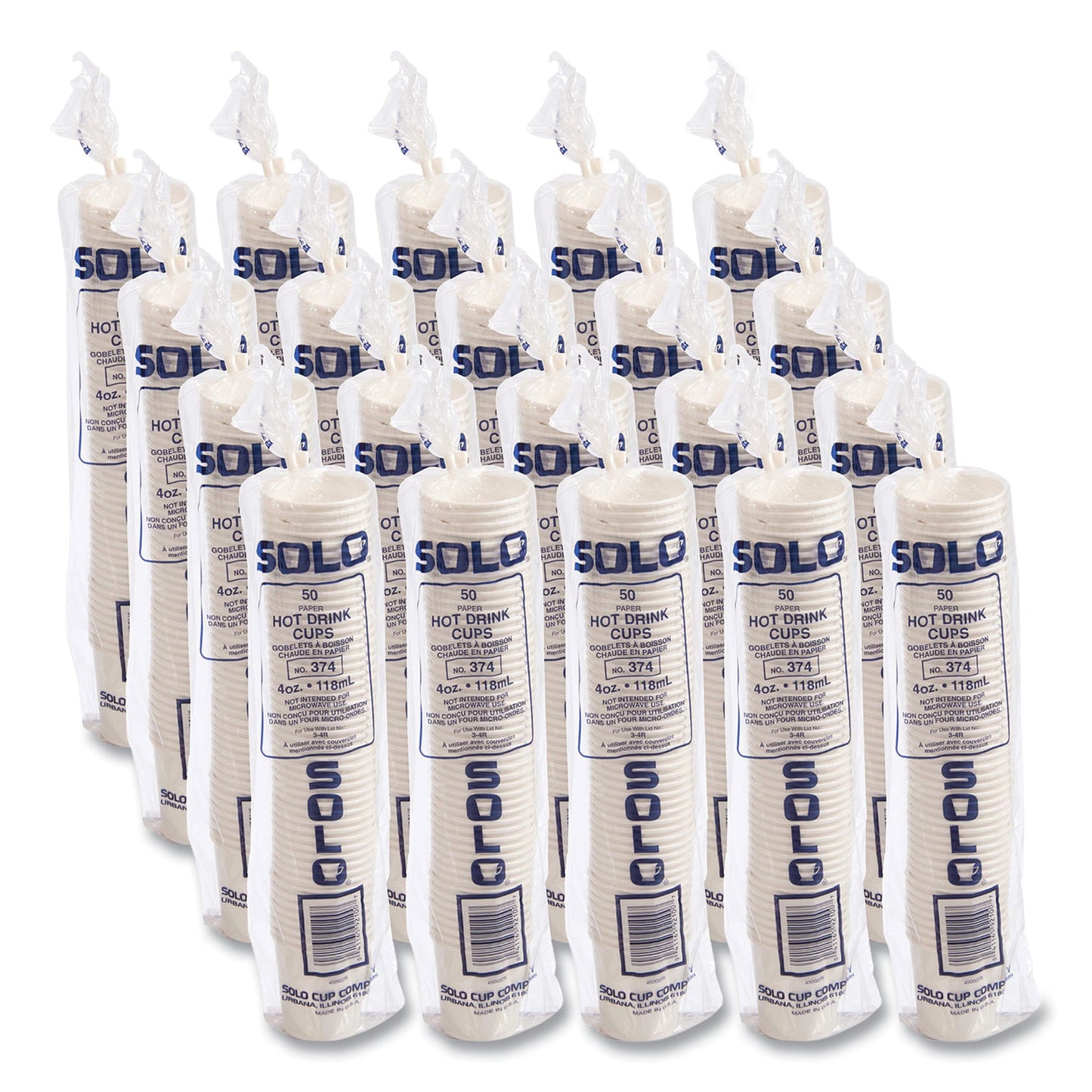 SOLO Single-Sided Poly Paper Hot Cups, 4 oz, White, 50 Bag, 20 Bags/Carton (374W2050)