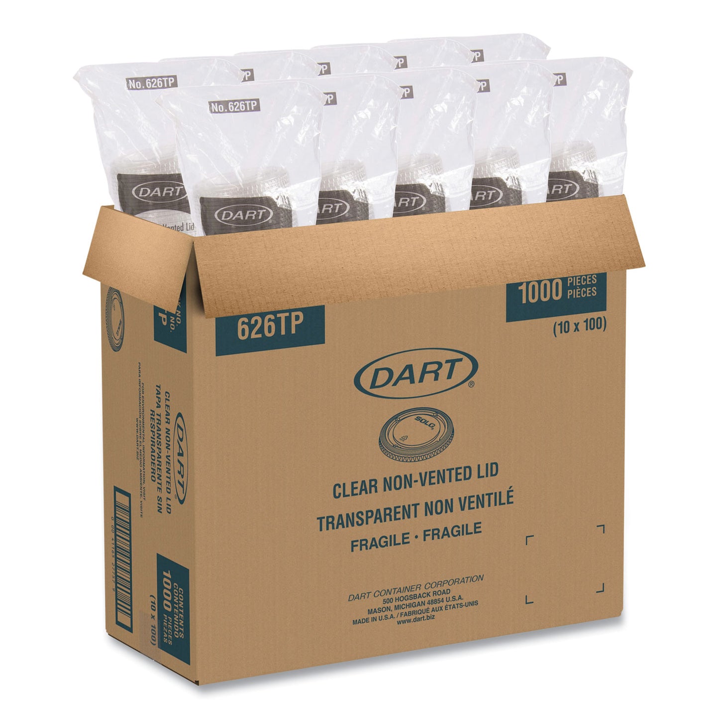 SOLO PETE Plastic Flat Cold Cup Lids, Fits 12 oz to 24 oz Cups, Clear, 1,000/Carton (626TP)