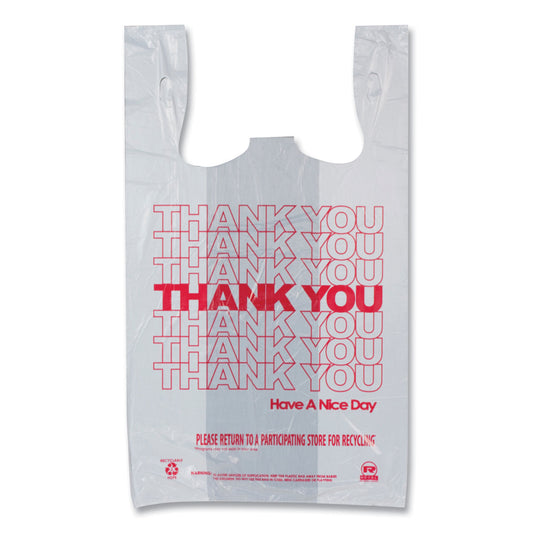 AmerCareRoyal Thank You Bags, Thank You - Have a Nice Day Labeling, Cut-Out Handles, 11.5" x 20" x 20", White/Red, 775/Carton (RPTYB6V)