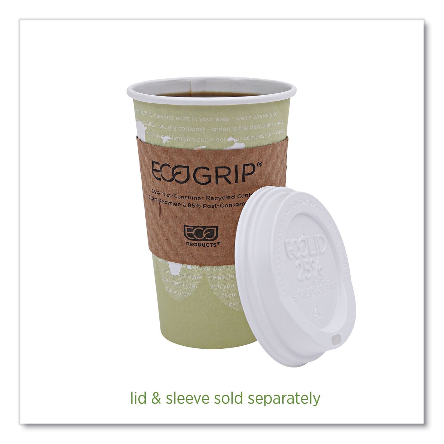 Eco-Products World Art Renewable and Compostable Hot Cups, 16 oz, Moss, 50/Pack (EPBHC16WAPK)