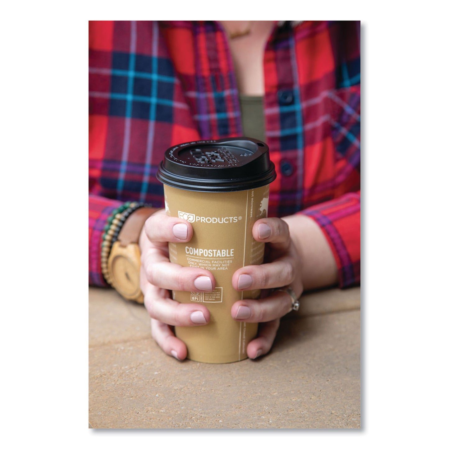 Eco-Products EcoLid 25% Recycled Content Hot Cup Lid, Black, Fits 10 oz to 20 oz Cups, 100/Pack, 10 Packs/Carton (EPHL16BR)