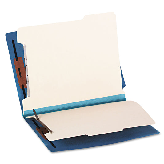 Smead Colored End Tab Classification Folders with Dividers, 2" Expansion, 2 Dividers, 6 Fasteners, Letter Size, Blue, 10/Box (26836)