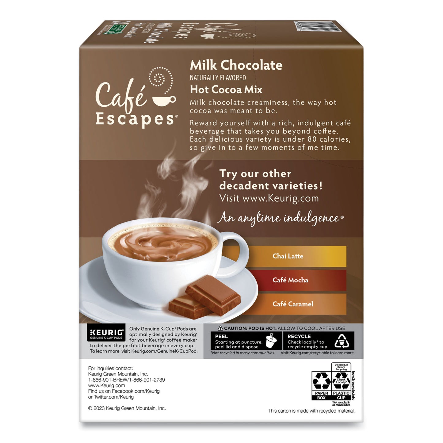 Keurig Cafe Escapes Milk Chocolate Hot Cocoa K-Cups, 96/Carton (6801CT)