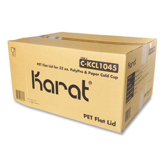 Karat PET Lids, Fits 32 oz Cold Cups, Flat Lid, Clear, 600/Carton (KRTCKCL1045)
