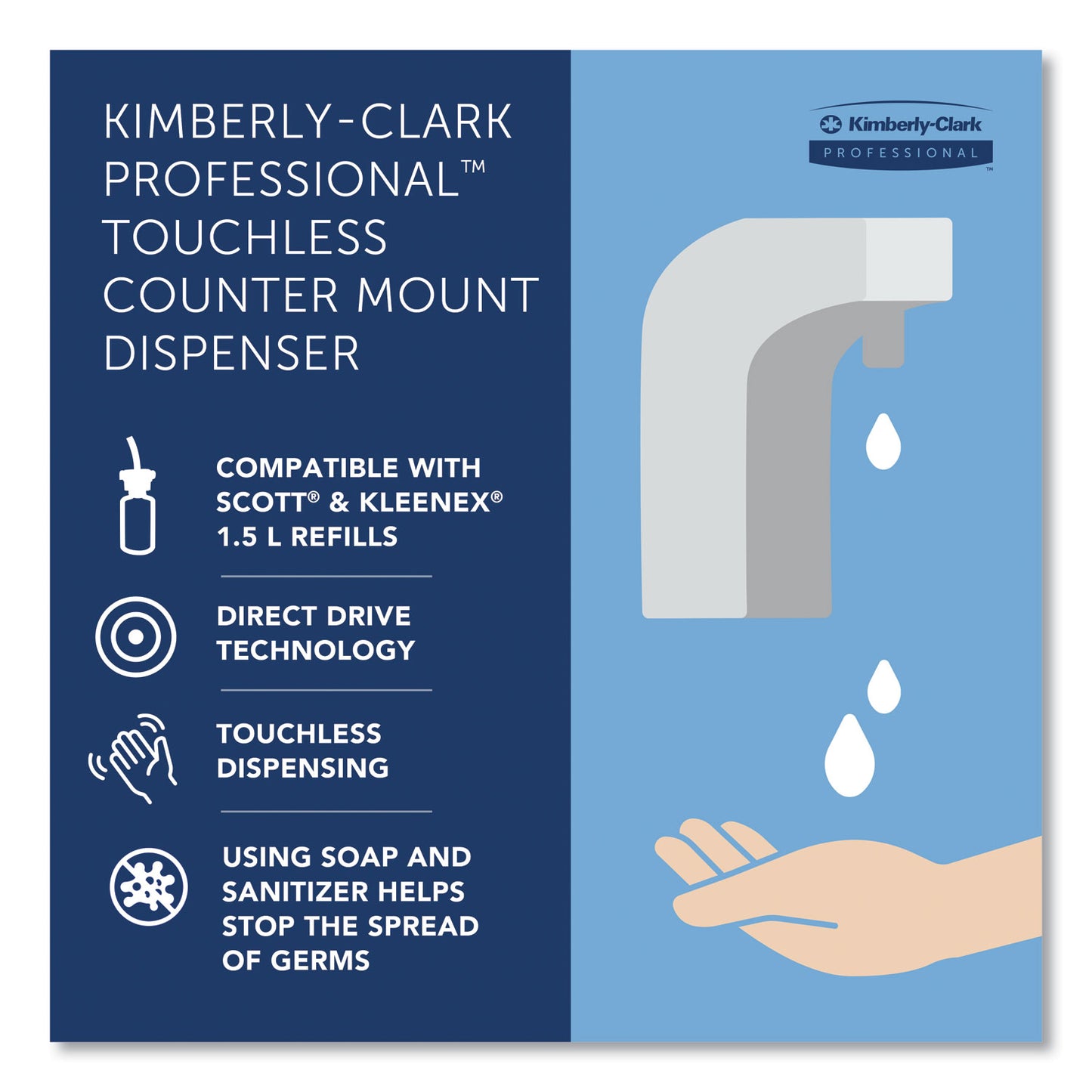 Kimberly-Clark Touchless Counter Mount Skin Care Dispenser, 1.5 L, 2.12 x 4.25 x 5.56, Chrome (47604)