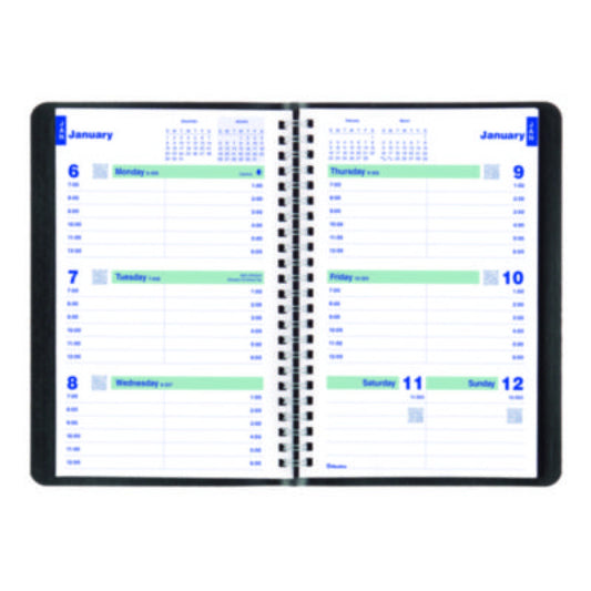 Blueline Plan and Link Weekly Planner, 8" x 5", Black Cover, 12-Month (Jan to Dec): 2025 (C507581T)