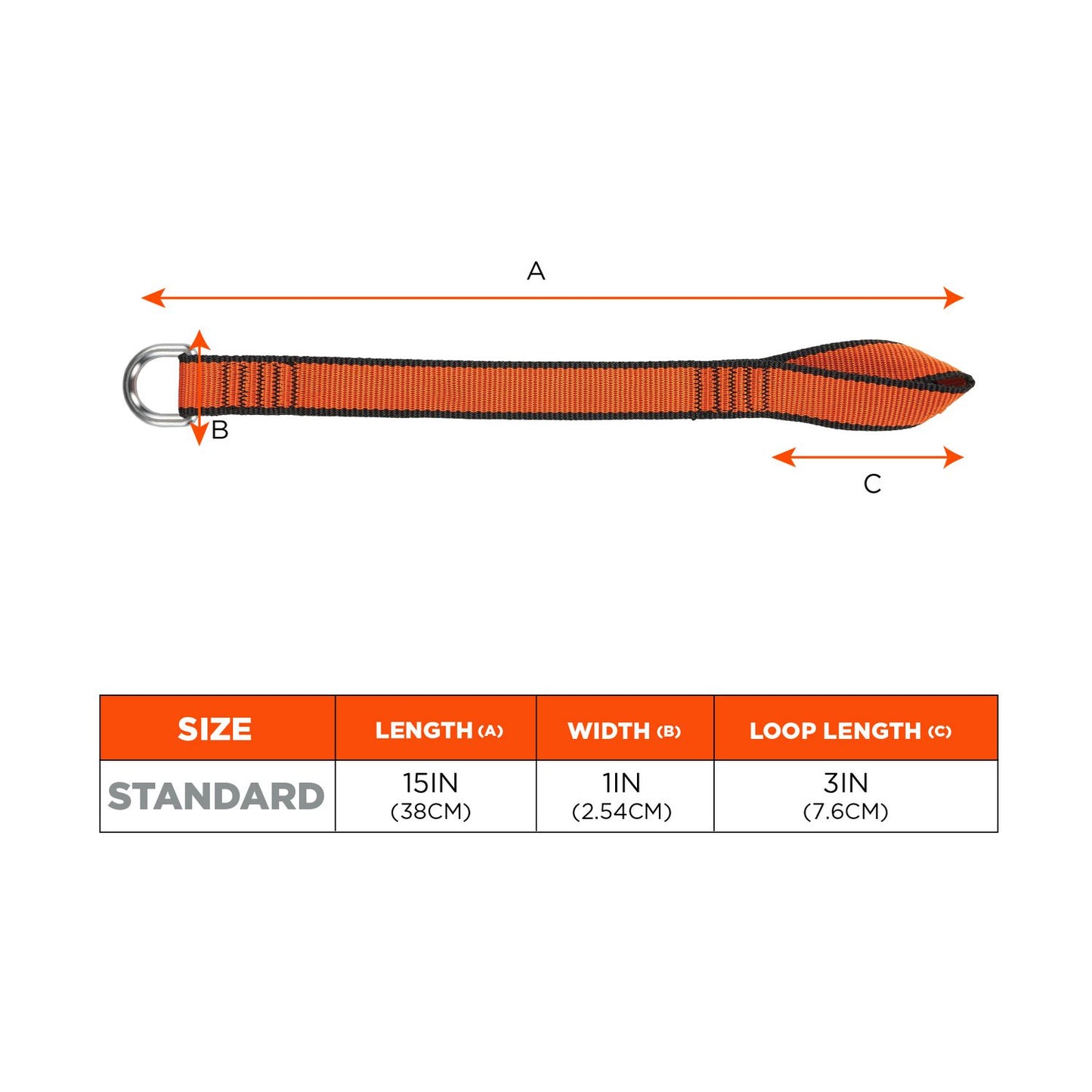 ergodyne Squids 3174 Anchor Choke Strap for Tool Tethering, 25 lb Max Safe Working Capacity, 15" Long, Orange (19174)
