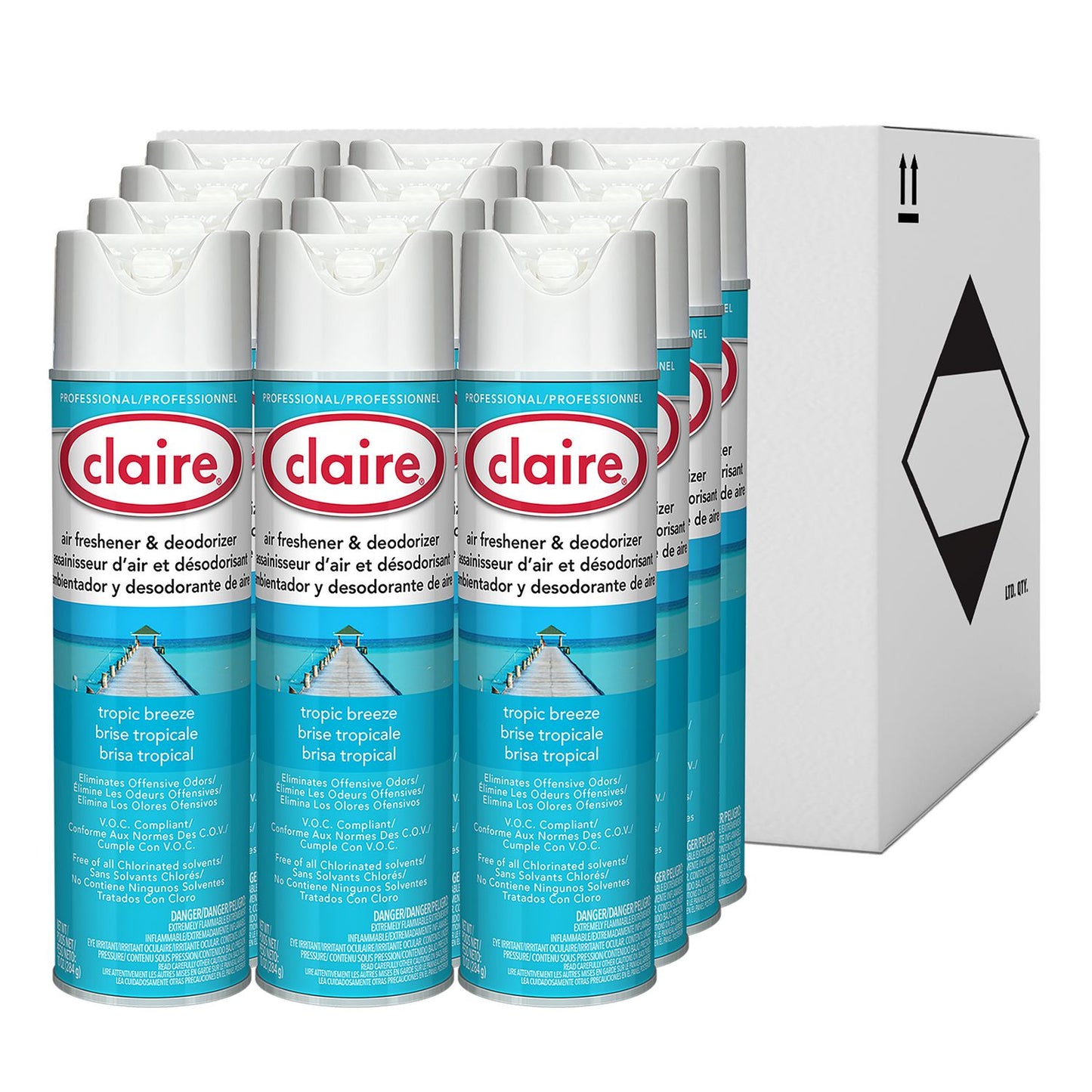 Claire Aerosol Air Freshener and Deodorizer, Tropic Breeze, 10 oz Aerosol Spray, 12 Cans (165)