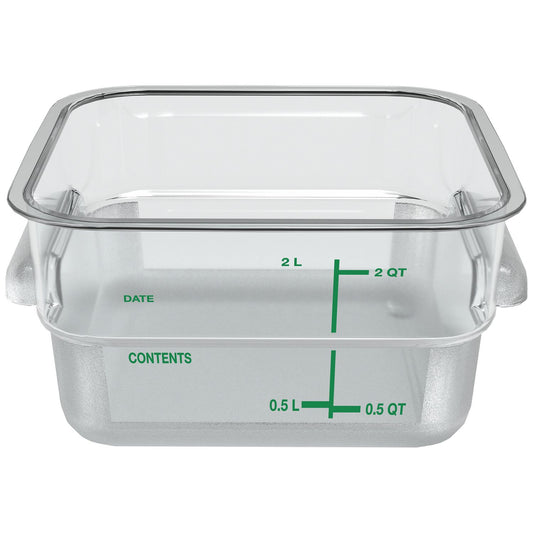 Carlisle Squares Polycarbonate Food Storage Container, 2 qt, 7.13 x 7.13 x 3.8, Clear, Plastic (1195007)