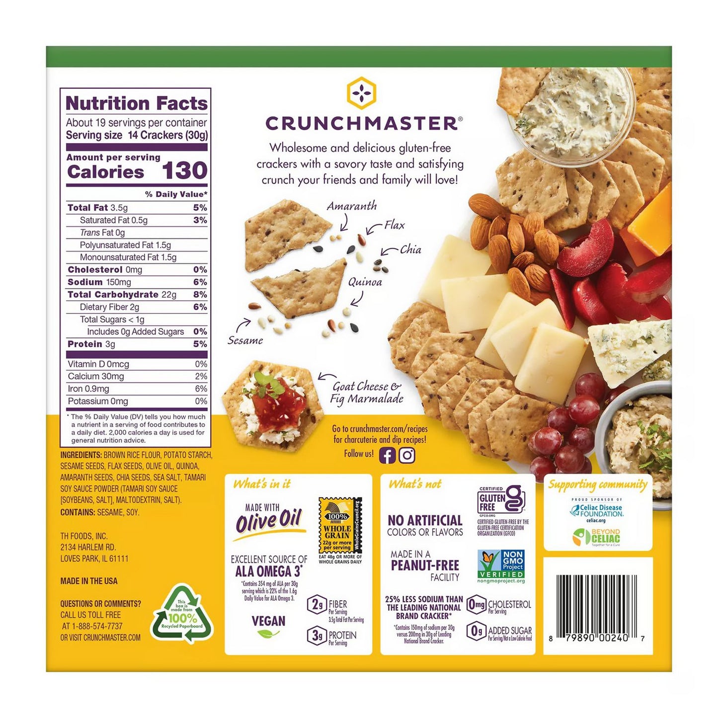 Crunchmaster 5-Seed Multi-Grain Crunchy Oven Baked Crackers, Original, 5 oz Bags, 4/Box, 2 Boxes/Carton (60004077)