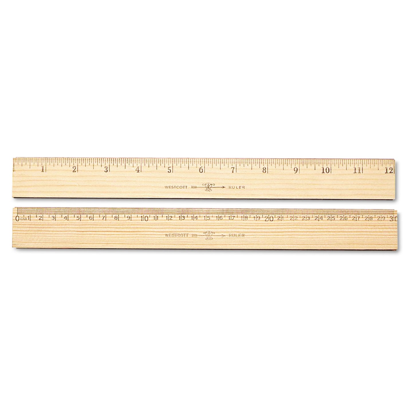 Westcott Wood Ruler, Metric and 1/16" Scale with Single Metal Edge, 12"/30 cm Long (10375)