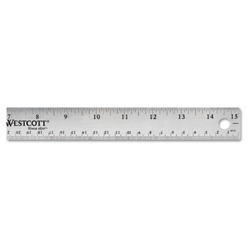 Westcott Stainless Steel Office Ruler With Non Slip Cork Base, Standard/Metric, 15" Long (10416)