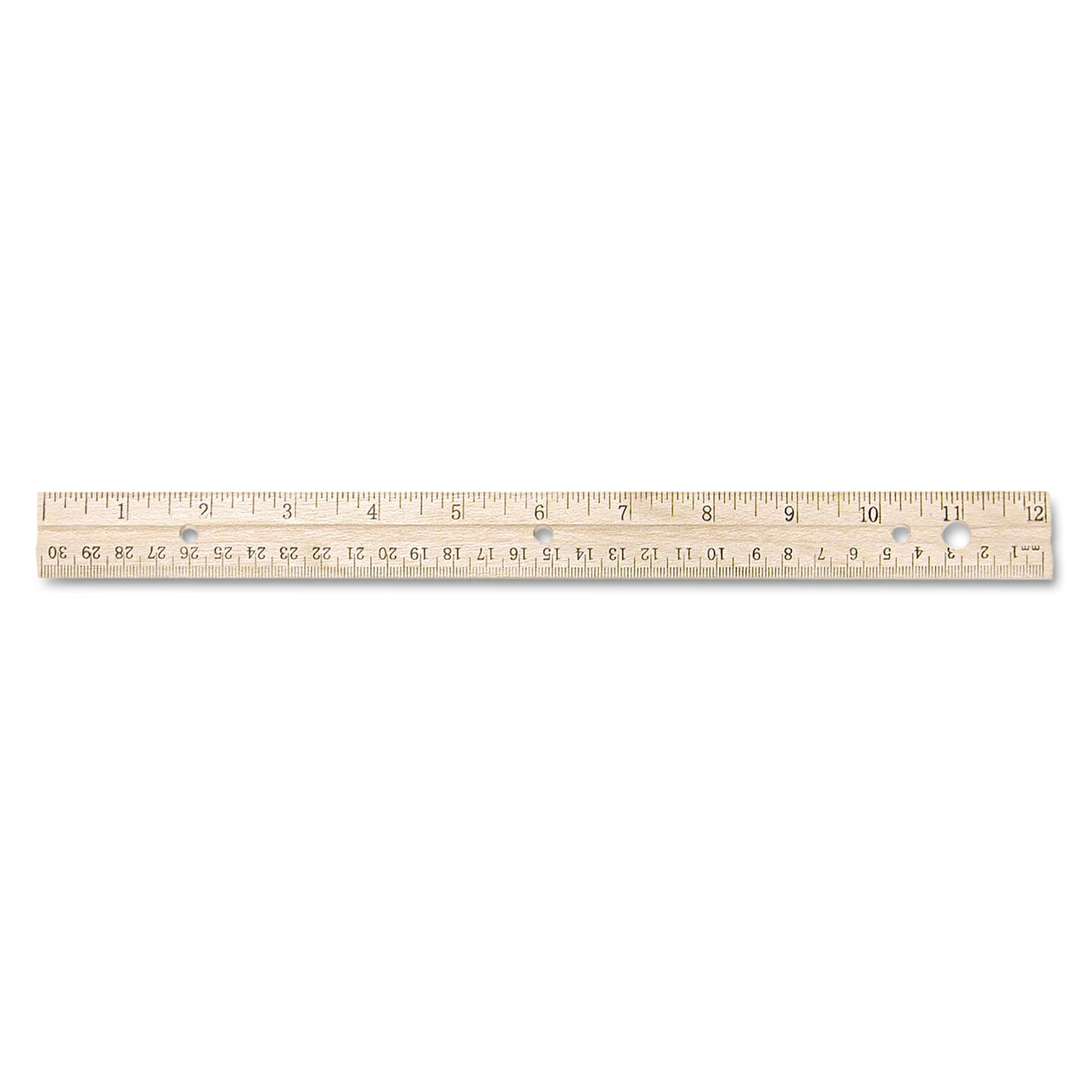 Westcott Three-Hole Punched Wood Ruler English and Metric With Metal Edge, 12" Long (10702)