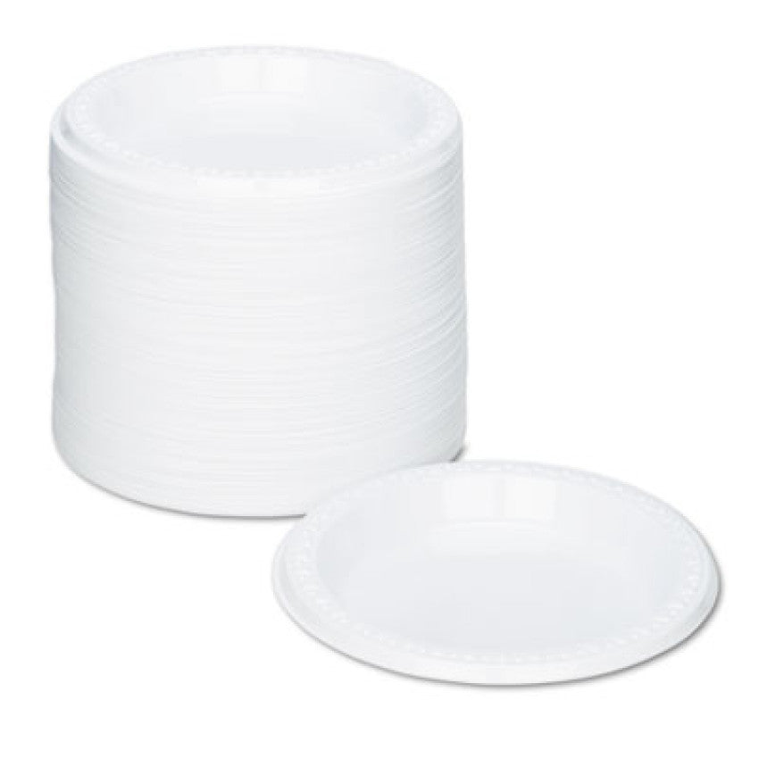 Plastic Dinnerware, Plates, 6" dia, White, 125/Pack