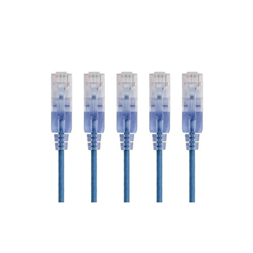 Monoprice Slimrun Cat6a Ethernet Patch Cable - Snagless Rj45_ Utp_ Pure Bare Copper Wire_ 10g_ 30awg_ 2ft_ Blue_ 5-pack (29425)