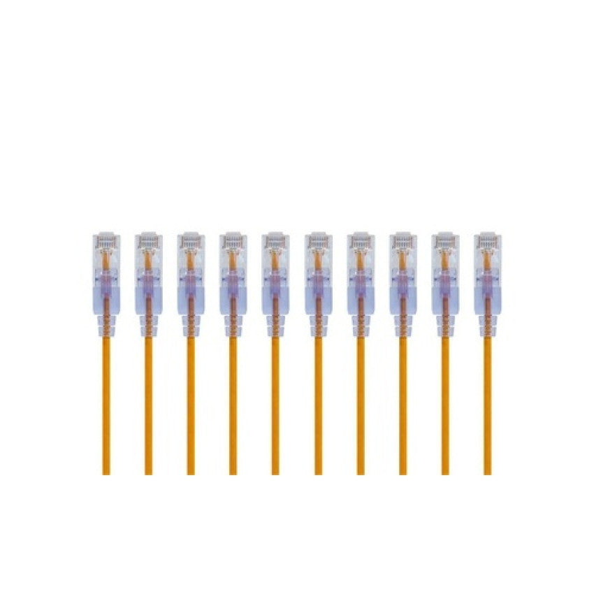 Monoprice Slimrun Cat6a Ethernet Patch Cable - Snagless Rj45_ Utp_ Pure Bare Copper Wire_ 10g_ 30awg_ 2ft_ Yellow_ 10-pack (29443)