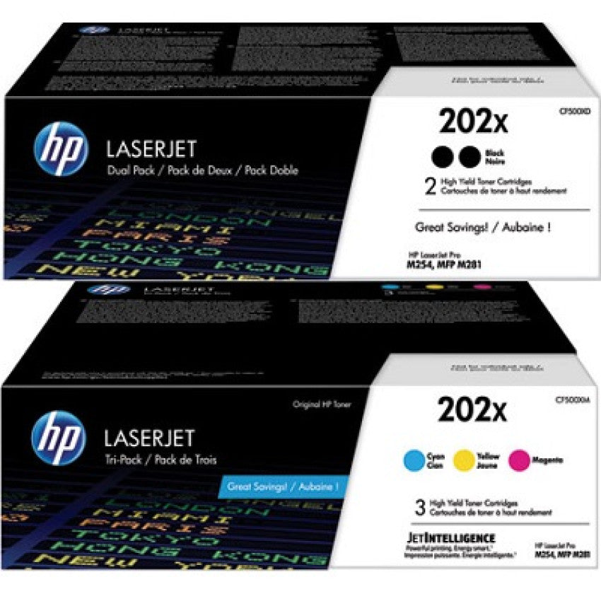 HP 202X High Yield Black 2-Pack and Cyan/Magenta/Yellow Original LaserJet Toner Cartridge Set