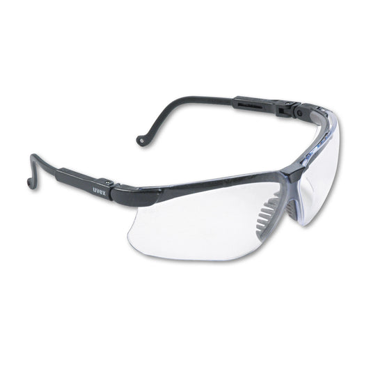 Uvex Genesis Wraparound Safety Glasses, Black Plastic Frame, Clear Lens (S3200)