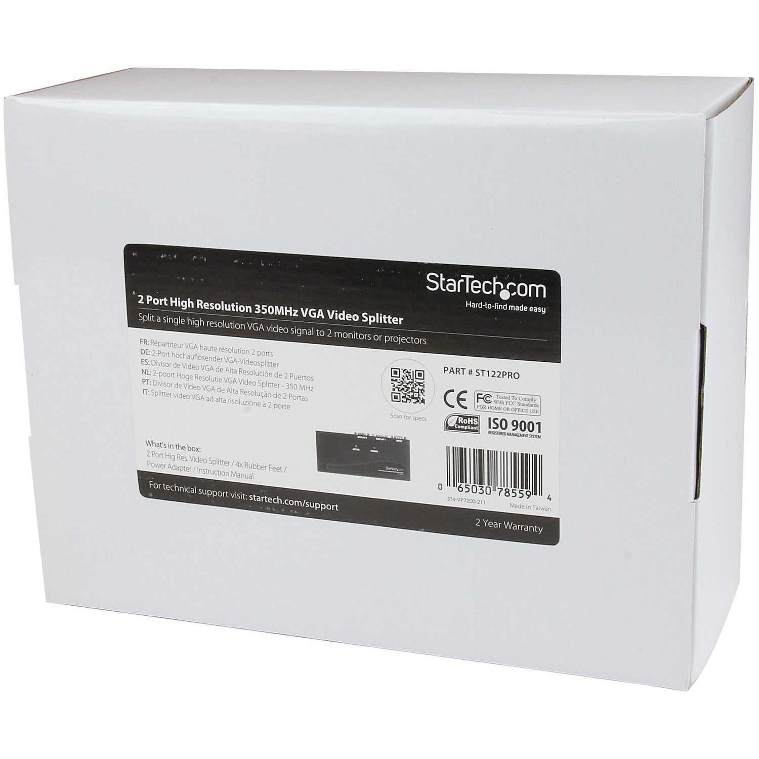StarTech 2 Port High Res Vga Video Splitter (ST122PRO)
