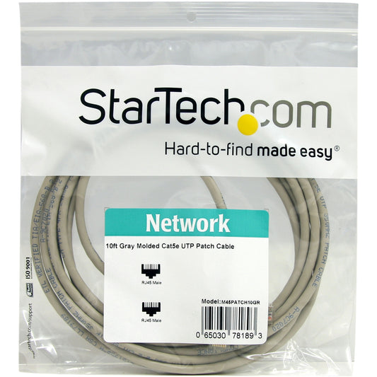 StarTech 10ft Gray Molded Cat5e Utp Patch Cable (M45PATCH10GR)