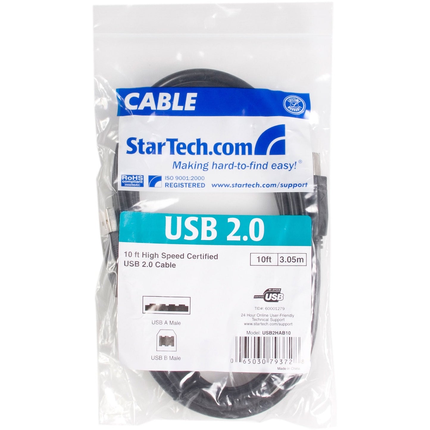 StarTech 10 Ft Usb 2.0 Certified A To B Cable M/m (USB2HAB10)
