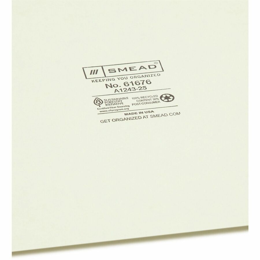 Smead 100% Recycled Filing Guides with Vertical Extra-Wide Blank Tab (61676)