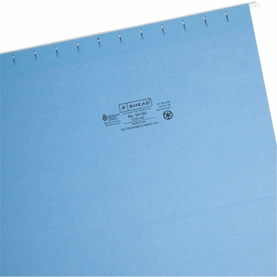 Smead Colored 1/5 Tab Cut Legal Recycled Hanging Folder (64160)