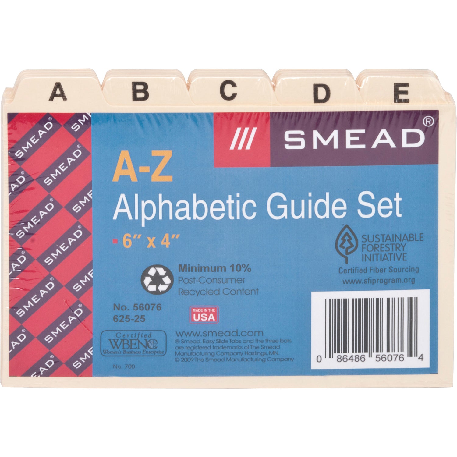 Smead Manila Card Guides, 1/5-Cut Top Tab, A to Z, 4 x 6, Manila, 25/Set (56076)