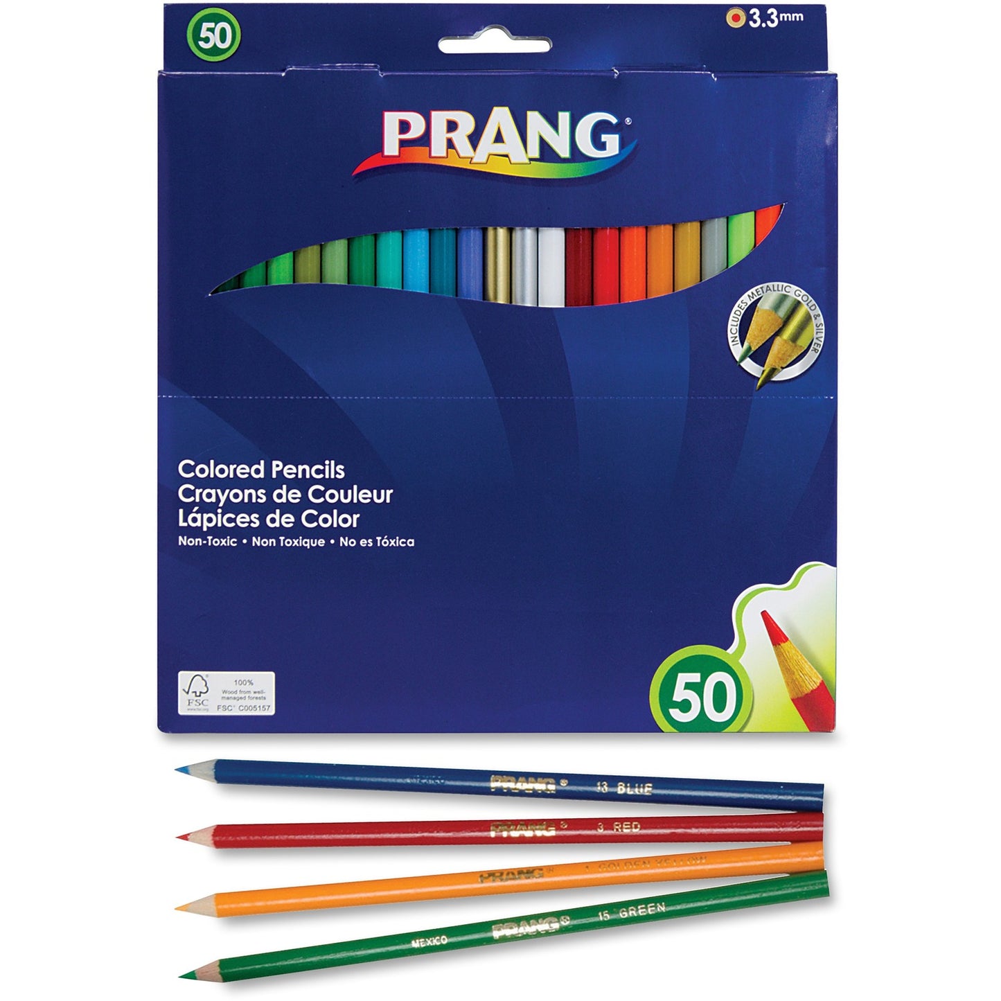 Prang Colored Pencil Sets, 3.3 mm, 2B, Assorted Lead and Barrel Colors, 50/Pack (22480)