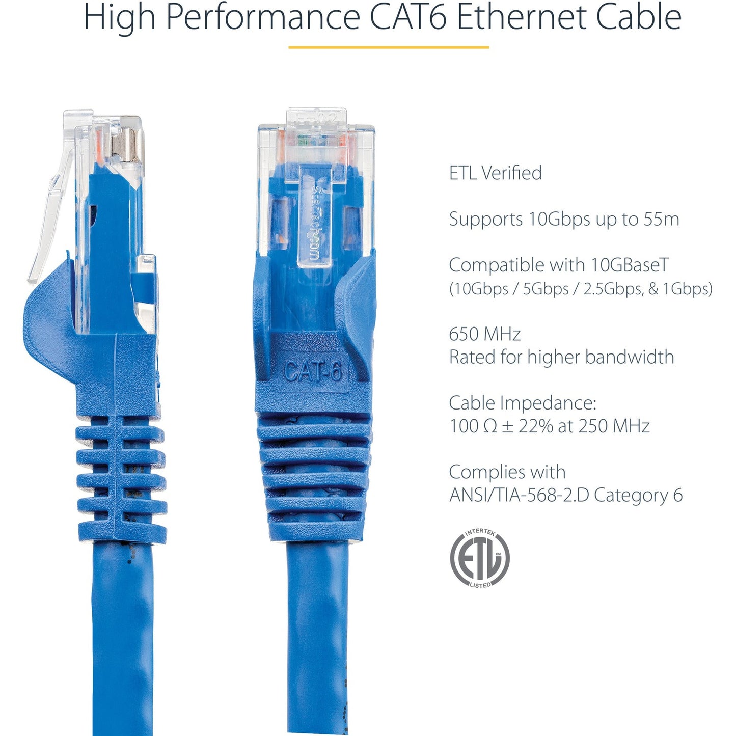 StarTech 25ft Cat6 Ethernet Cable Blue 100w Poe (N6PATCH25BL)