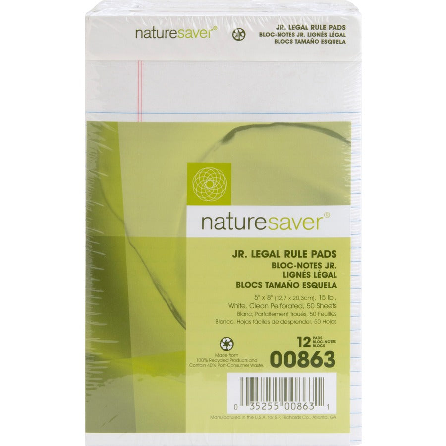 Nature Saver 100% Recycled White Jr. Rule Legal Pads - Jr.Legal (00863)