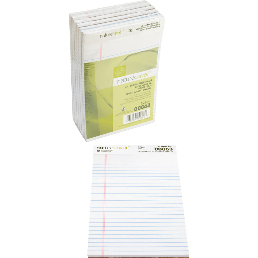 Nature Saver 100% Recycled White Jr. Rule Legal Pads - Jr.Legal (00863)