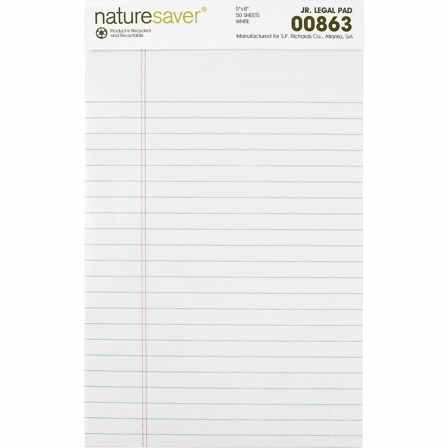 Nature Saver 100% Recycled White Jr. Rule Legal Pads - Jr.Legal (00863)