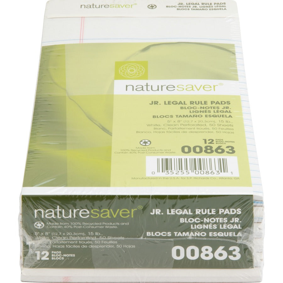 Nature Saver 100% Recycled White Jr. Rule Legal Pads - Jr.Legal (00863)