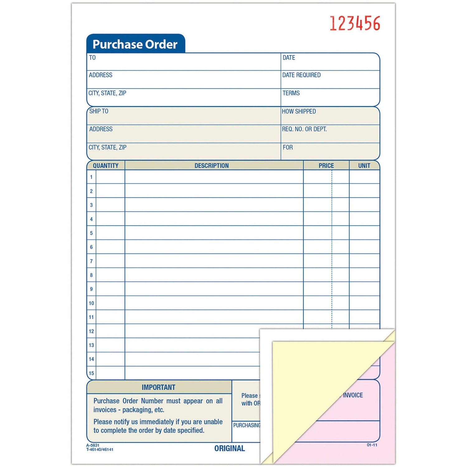 Adams 3-Part Carbonless Purchase Order Forms (TC5831)
