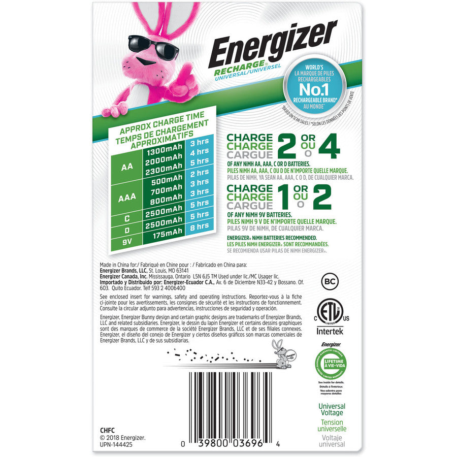 Energizer Recharge Universal Charger for NiMH Rechargeable AA, AAA, C, D, and 9V Batteries (CHFC)