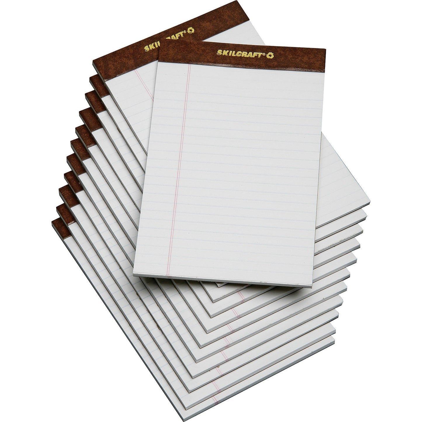 AbilityOne 7530013723107, SKILCRAFT Legal Pads, Wide/Legal Rule, Brown Leatherette Headband, 50 White 5 x 8 Sheets, Dozen