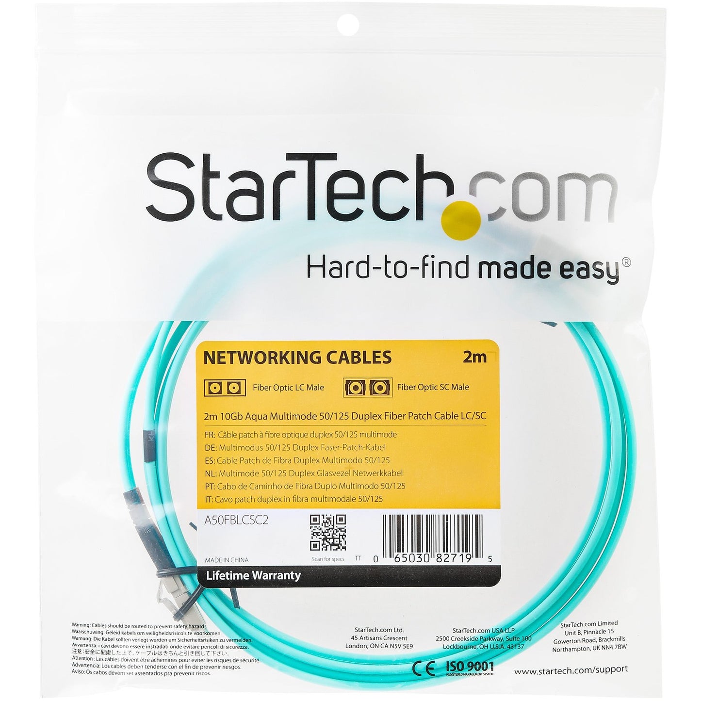 StarTech 2m 10 Gb Aqua Mm Fiber Patch Cable Lc/lc (A50FBLCLC2)