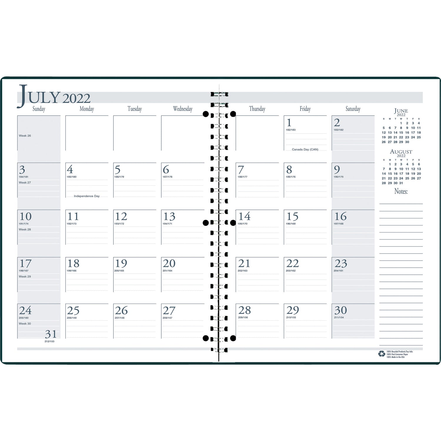 House of Doolittle Recycled Three-Hole Punched Wirebound Academic Monthly Planner, 11 x 8.5, Black Cover, 14-Month (July to Aug): 2024 to 2025 (26302)