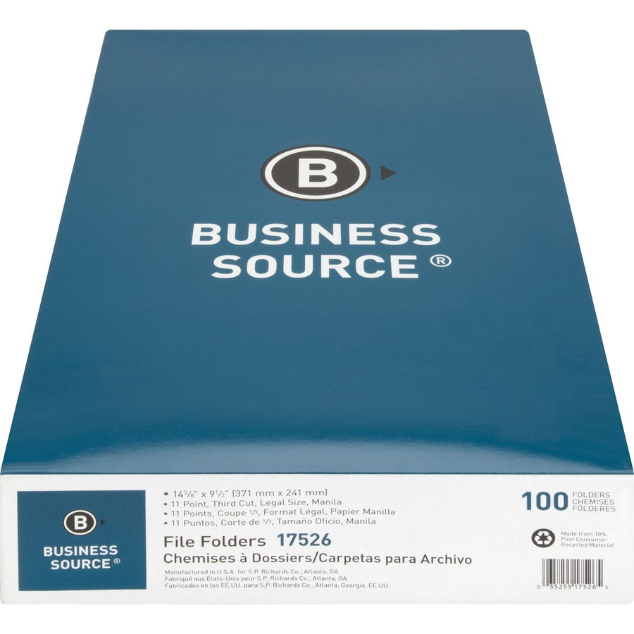 Business Source 1/3 Tab Cut Legal Recycled Top Tab File Folder (17526)