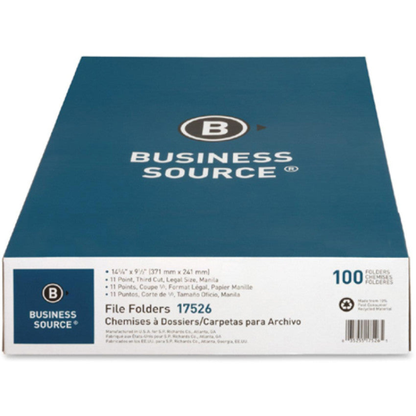 Business Source 1/3 Tab Cut Legal Recycled Top Tab File Folder (17526)