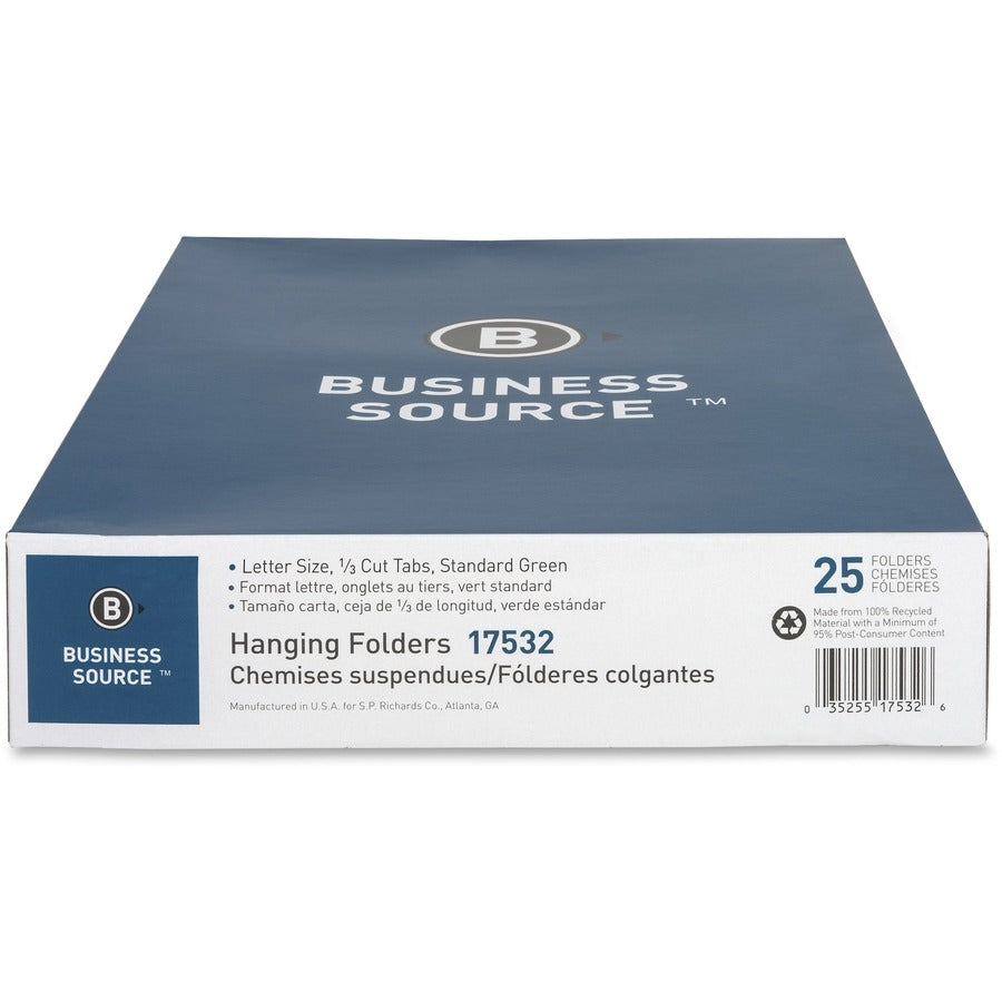 Business Source 1/3 Tab Cut Letter Recycled Hanging Folder (17532)