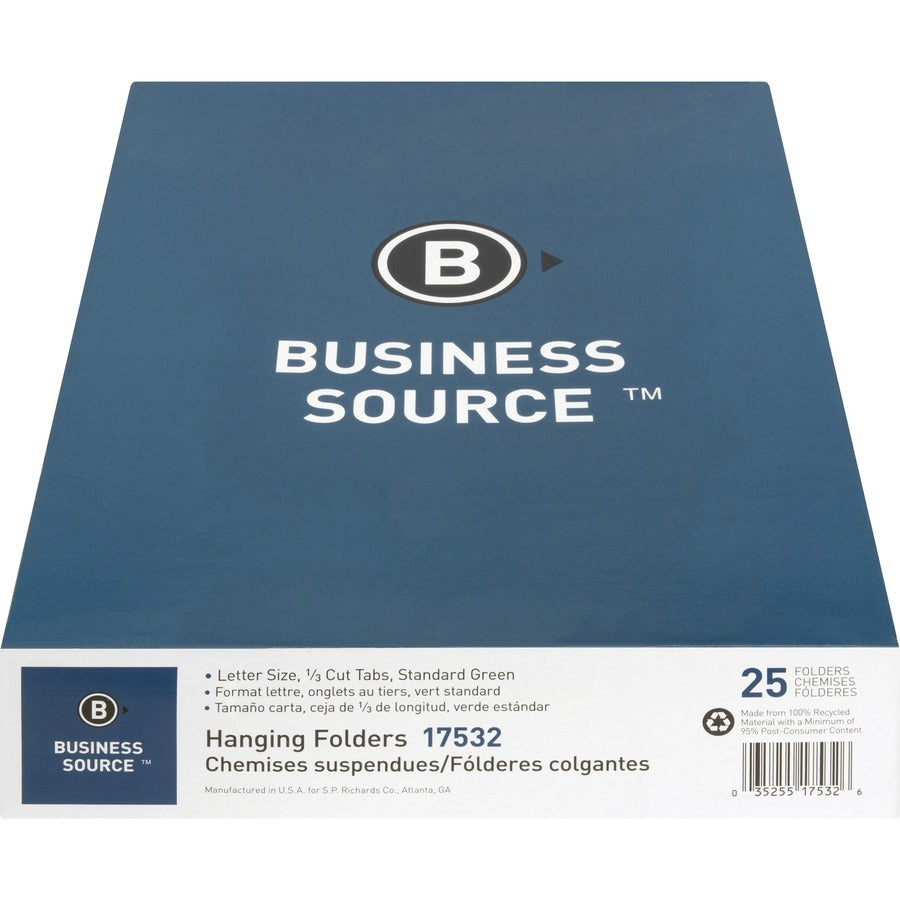 Business Source 1/3 Tab Cut Letter Recycled Hanging Folder (17532)