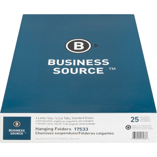Business Source 1/5 Tab Cut Letter Recycled Hanging Folder (17533)