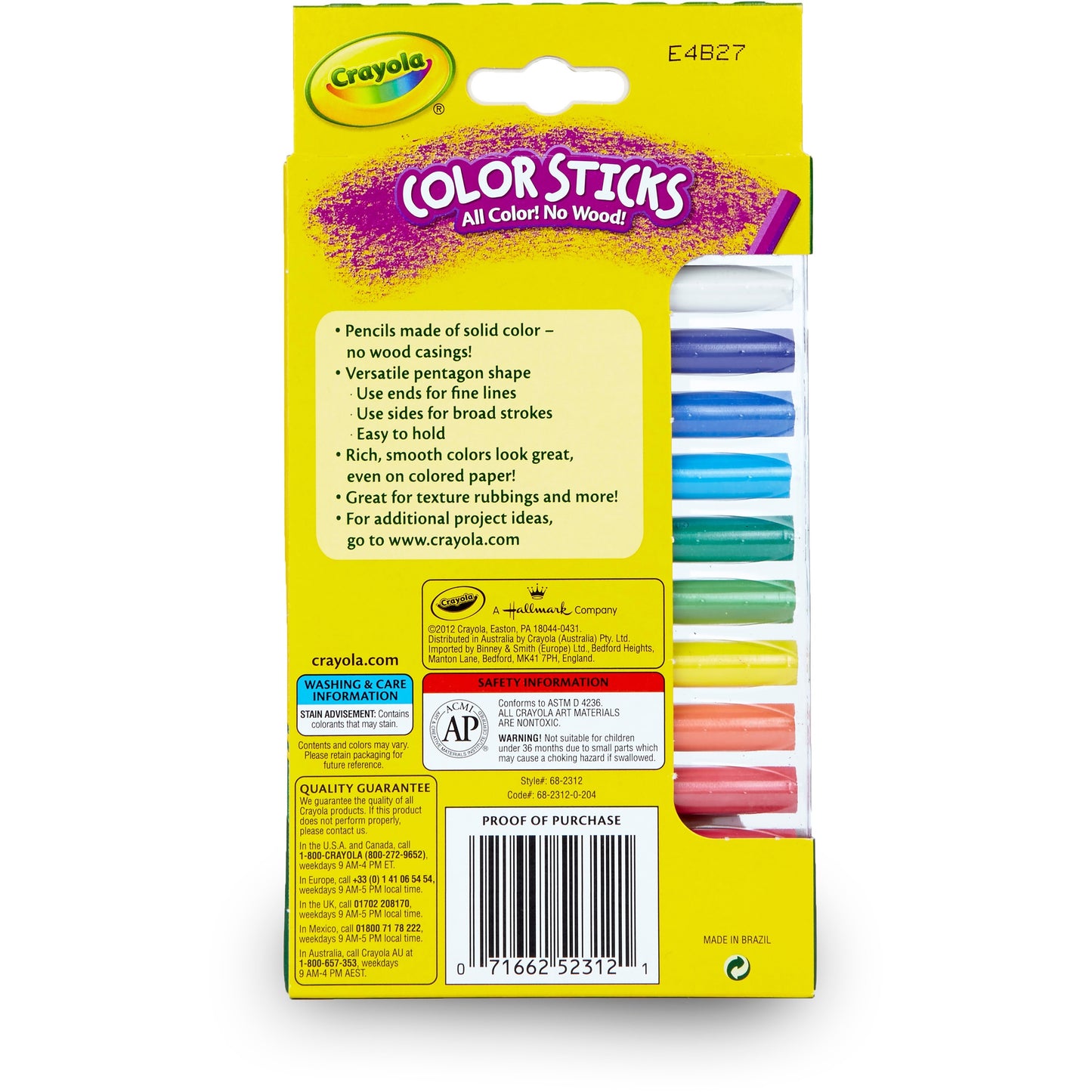 Crayola 12 Color Sticks Woodless Colored Pencils (682312)